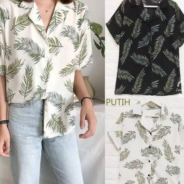 KEMEJA WANITA // KEMEJA MOTIF DAUN // PATTERN
