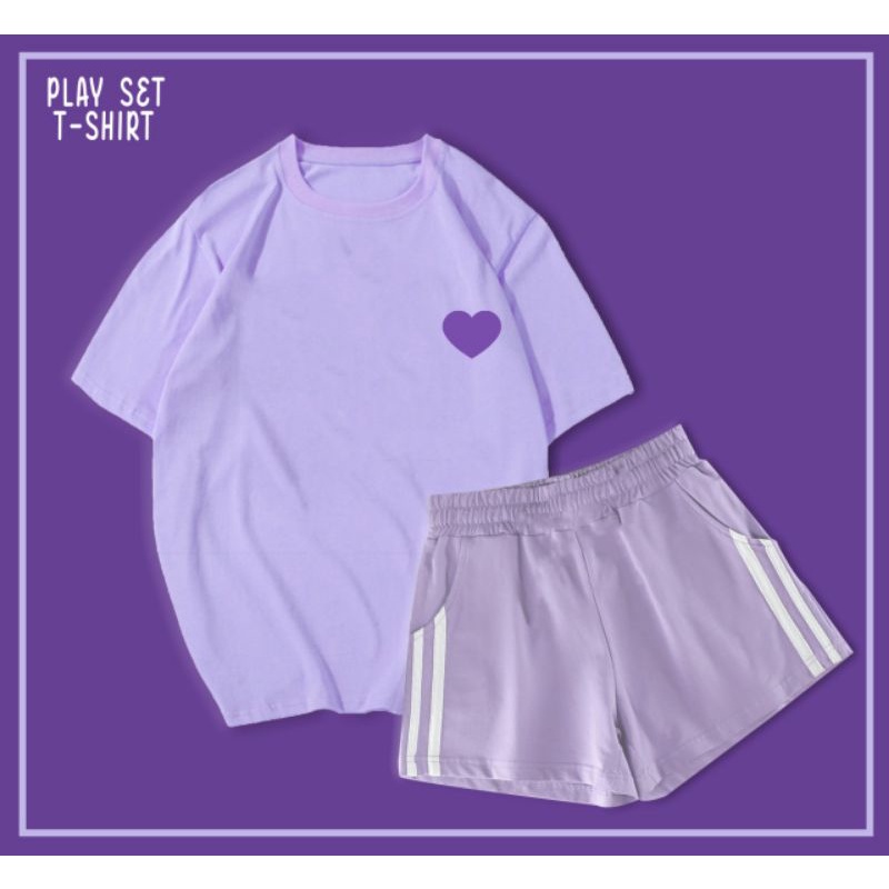 HARGA PROMO!!PLAY SET KAOS LOVE PURPLE YOU SIDE/SATU SET ATASAN+CELANA