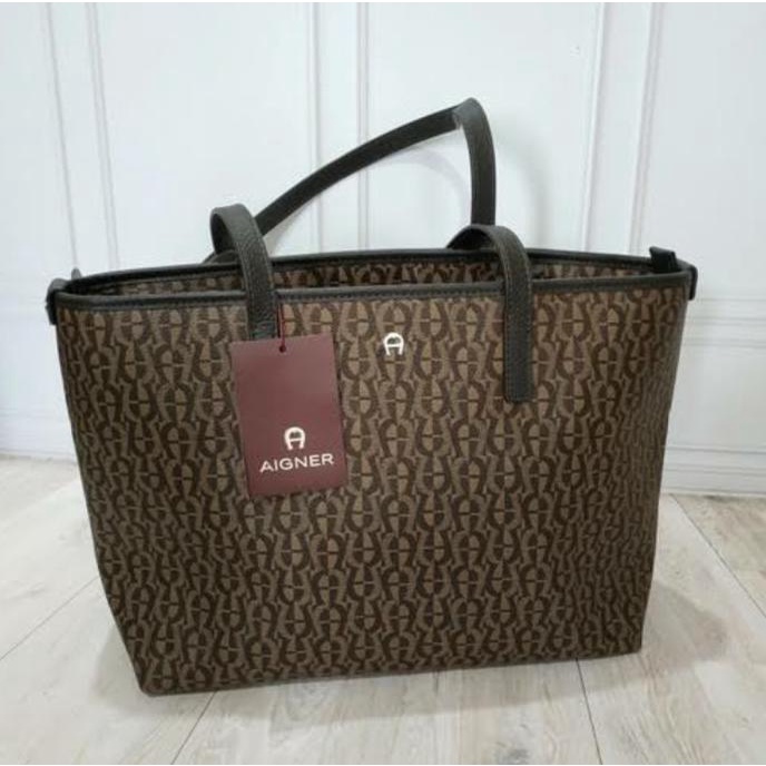Aigner Ilona Shopper Tote Bag Fango Signature Brown 8N674Wu2Pt