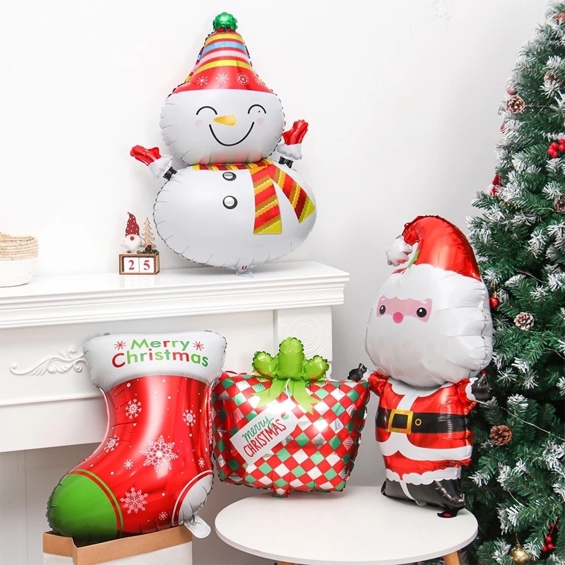 1pc Balon Lateks Aluminum Foil Desain Santa Claus / Pohon Natal / Snowman Untuk Dekorasi Pesta Tahun Baru