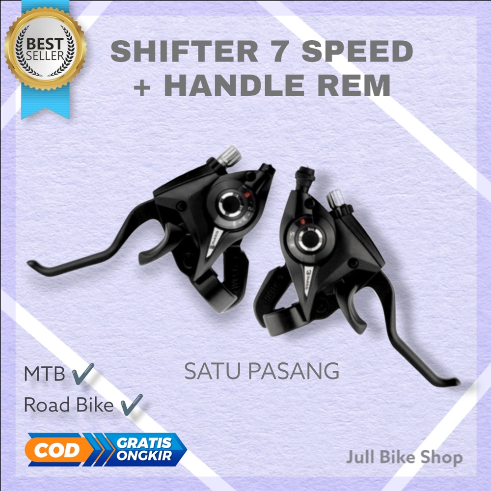 sepasang shifter 3x7 speed dengan rem sepeda mtb lipat 3 x 7 plus not shimano