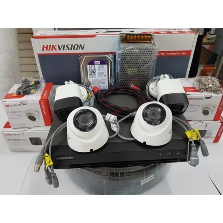 PAKET CCTV HIKVISION 5MP DVR 8 CHANNEL 4 KAMERA HDD 1TB KABEL 100M