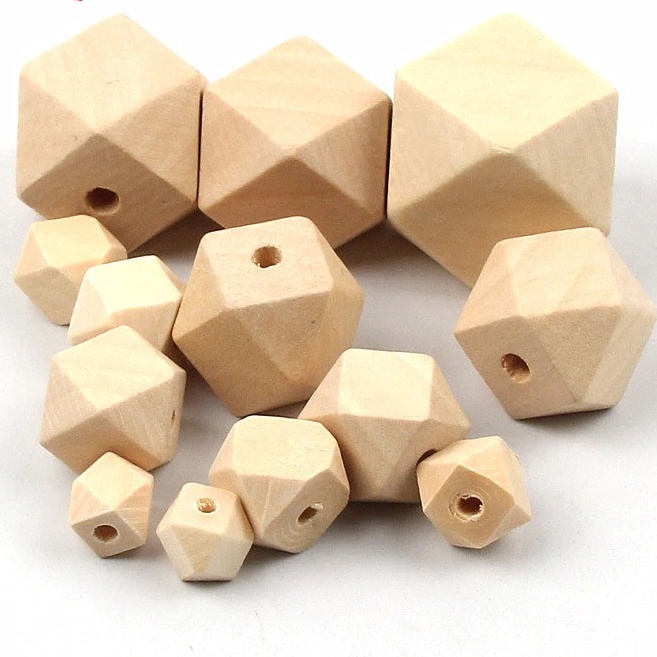 [6 PCS] Manik Kayu Bulat Natural / Wooden Beads Octagonal Lubang 2 mm