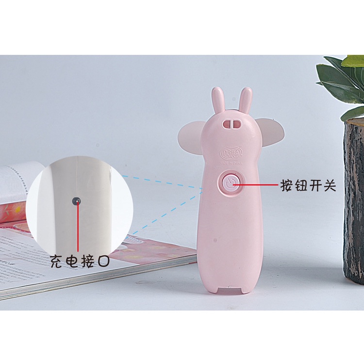 Kipas Angin Karakter Motif Rabbit Mini Fan LED USB Charger Kipas Genggam Portable lucu unik hemat tempat mudah di bawa kipas mini