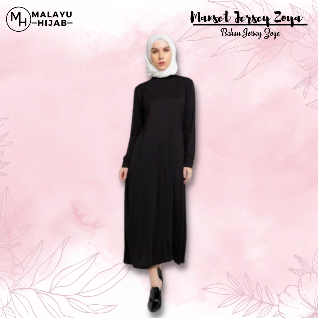 MALAYU HIJAB Daleman Manset Mangset Inner Gamis Polos Lengan Panjang Jersey Jumbo Zoya Warna Hitam