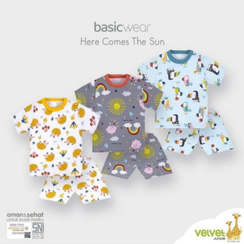 Velvet Junior Setelan oblong pendek celana pendek motif Here Comes The Sun