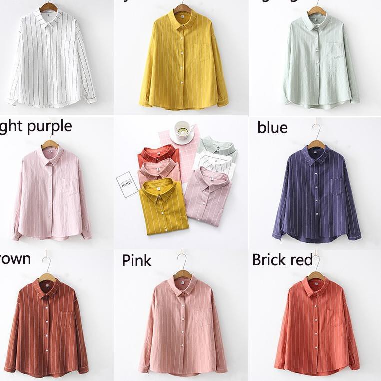 C@u[simbol2] Rx Fashion Kem Vista /Kemeja Wanita Lengan Panjang Motif Garis-Garis Ukuran All Size Fi