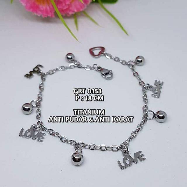 Gelang Tangan / Kaki Titanium love silver putih Rantai Wanita Cewek perempuan cewe asli original ori