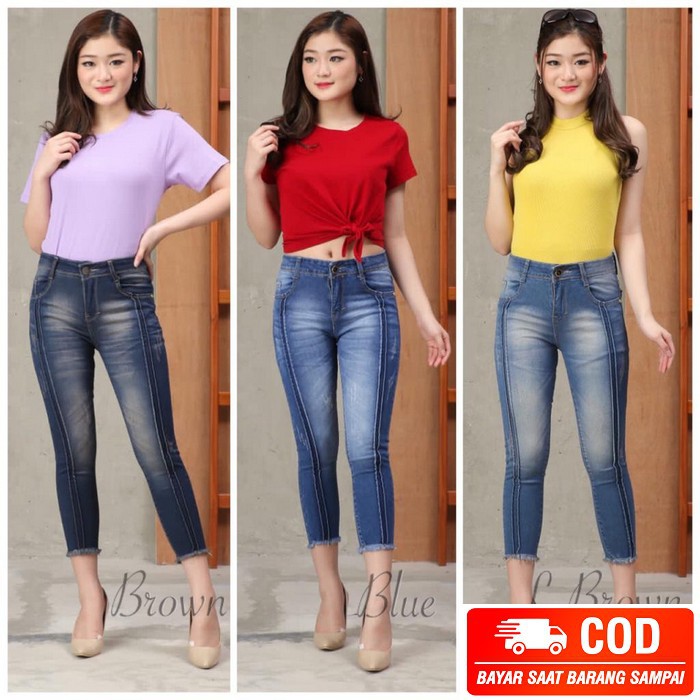 Celana Jeans Lily Celana Levis Cewek Murah Terbaru Modern Cantik  OU672 Jeans 7/9 Two Line 3 Warna M