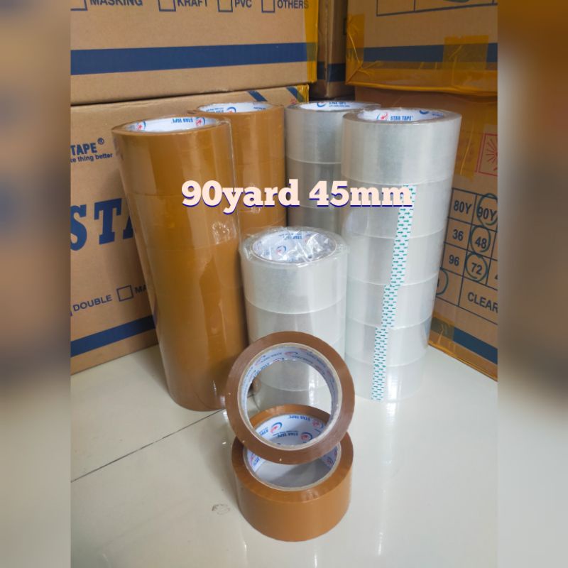 

(STAR TAPE) lakban coklat dan bening 90yard 45mm