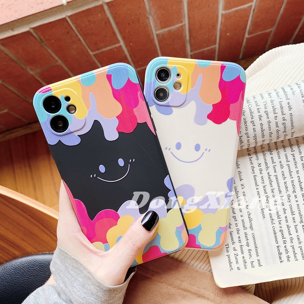 Gradient TPU Case for iPhone 12 Pro Max 12 Mini iPhone11 Pro XR iPhone 6 7 8 Plus iPhone XS Ice Cream Color Smiley Soft Square Silicone Cases DGX