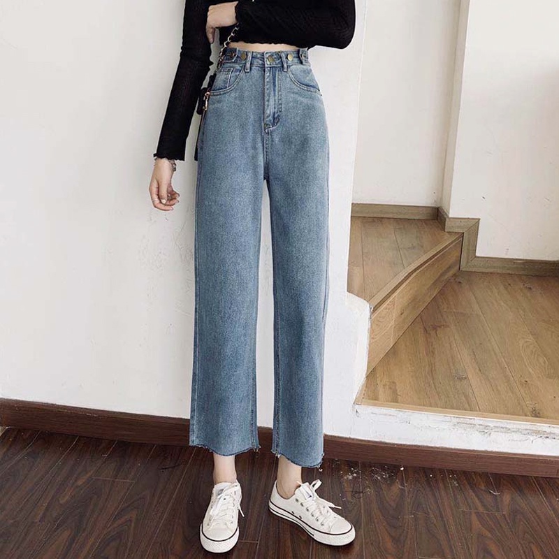 korean celana jeans wanit//straight leg jeans wanita//tcelana jeans high wais kekinian