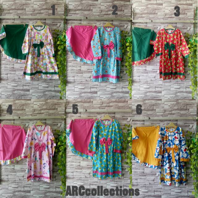 Gamis anak set hijab motif kartun umur 3-5 tahun