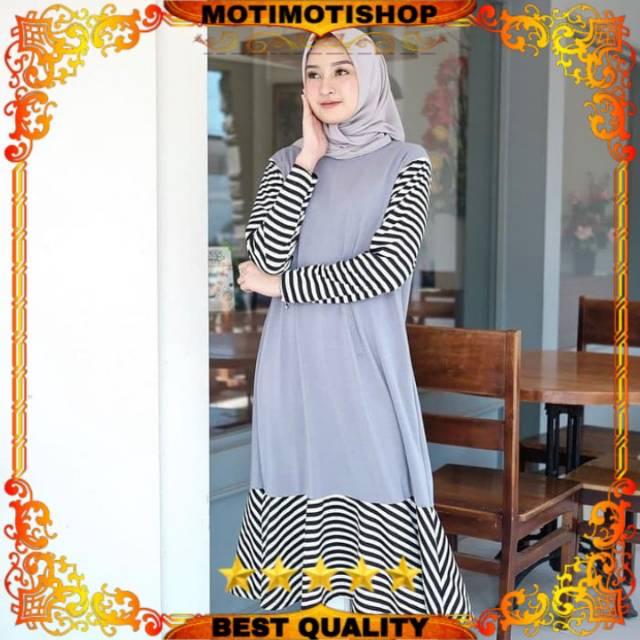 Baju Atasan Wanita Terbaru / Tunik Muslim Remaja Kekinian / Long Tunik Salur