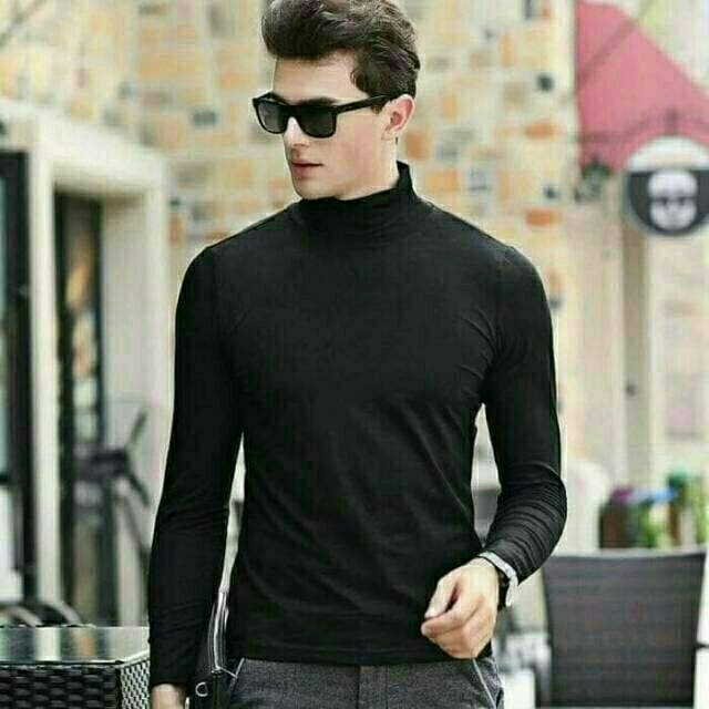 Baju Kaos Turtleneck Kaos Distro Lengan Panjang Polos Leher Tinggi Dalaman Jas Blazer Pria Shopee Indonesia