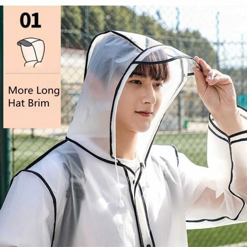 Jas Hujan Mantel Mantol Portable Raincoat Transparent Poncho Ponco with Hood Dengan Tempat Tas