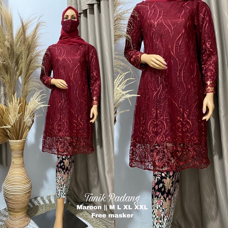 set kebaya tunik padang / stelan kebaya tile tunik dan rok plisket
