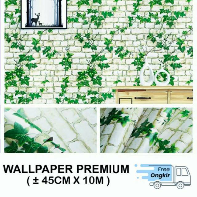  WALLPAPER  DINDING  GH005 BATA  PUTIH DAUN  3D WHITE BRICK N 