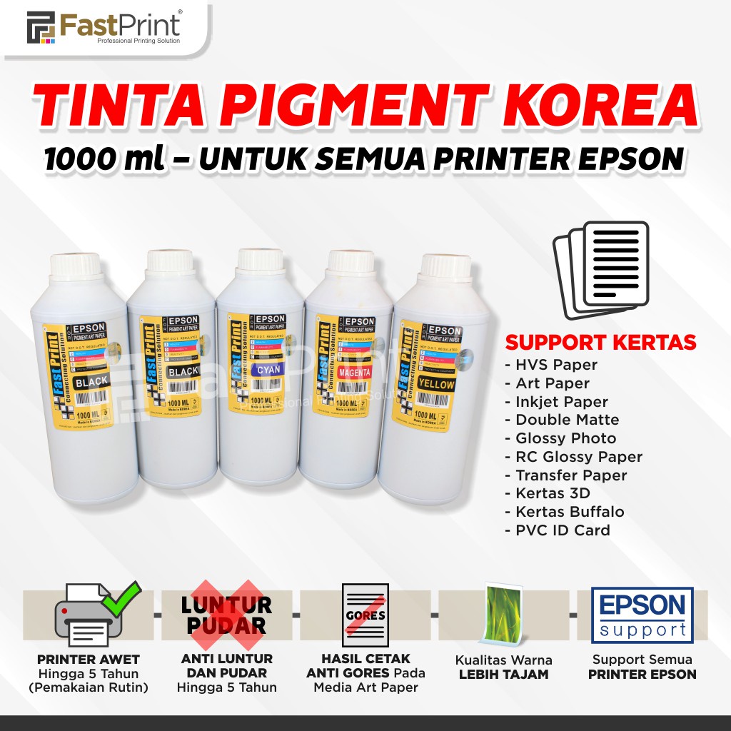 Tinta Pigment Art Paper Korea Epson 1 Set 5Warna 1000 ML