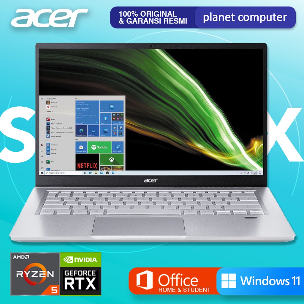 Jual ACER SWIFT X SFX14-41G R5-5500 16GB 512GB SSD RTX3050 14" FHD W11 ...