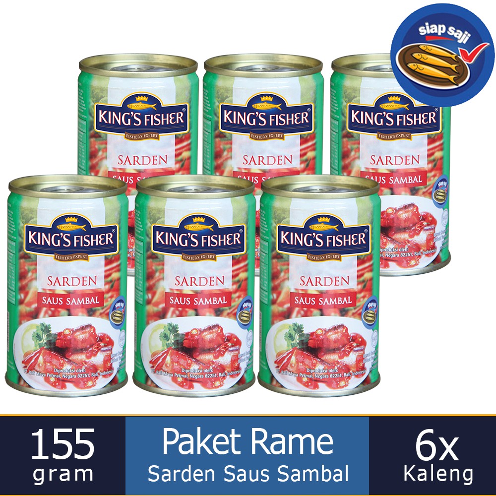 

King's Fisher Paket 6 pcs Sarden mini saus sambal Makanan Kaleng 155 gr