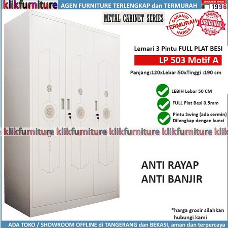 Lemari Pakaian Besi 3 Pintu FULL PLAT BESI LP503