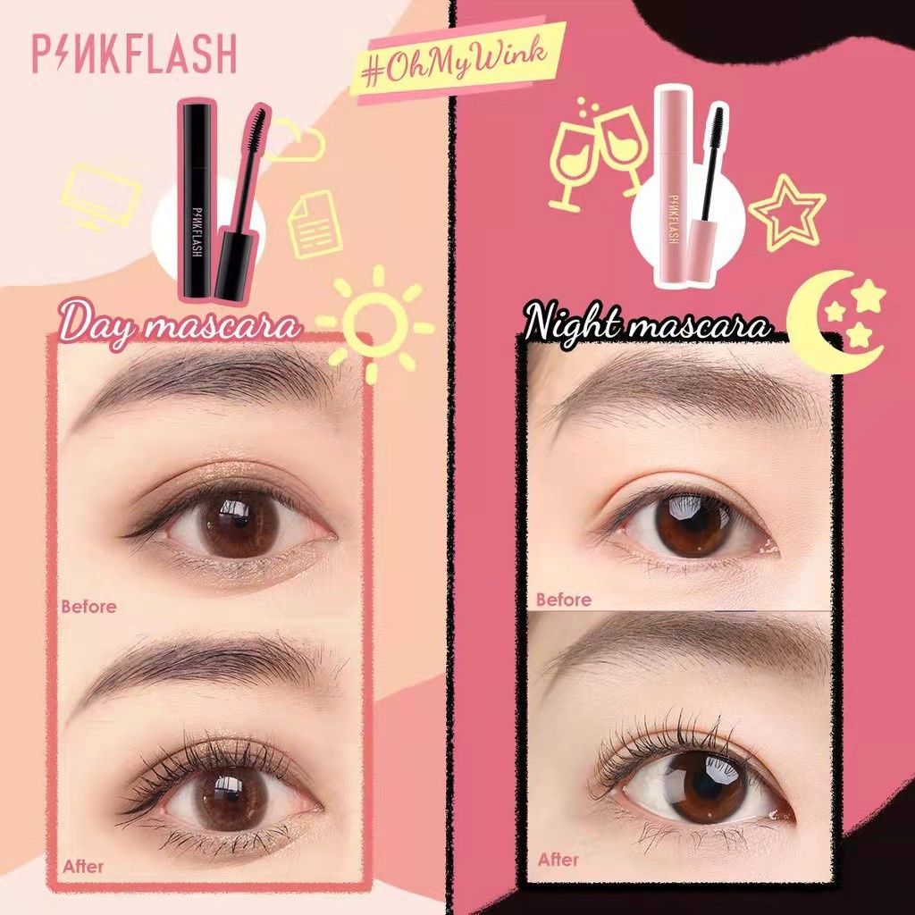 [ORI BPOM] PINKFLASH Maskara Fiber Tahan Air Untuk Memanjangkan Dan Menambah Volume Bulu Mata | PINKFLASH Oilproof Waterproof Curl Mascara | Long | Volume | Maskara Day &amp; Night | Pink Flash PF-E08