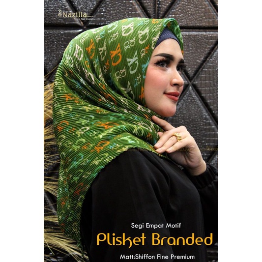 Jilbab Segi Empat Motif Plisket Polycatton Ori Nazilla-Cika Green