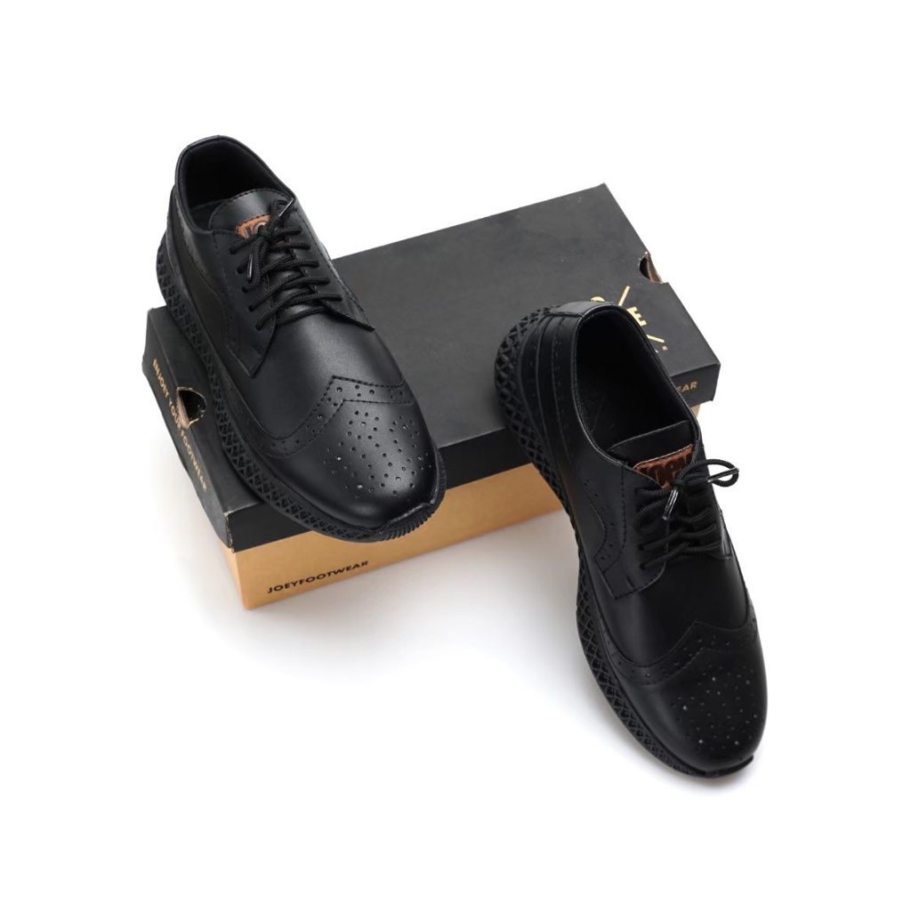 LORD BLACK ORIGINAL x JYF Sepatu Formal Full Hitam Tali Pria Pantofel Kerja Kantor Dinas Resmi Guru Kantoran Wisuda Kuliah Pesta Undangan Wedding Kondangan Nikah Modern Brogue Derby Casual Wingtip Oxford Semi Kulit Premium Joey Footwear Keren Terbaru Ori