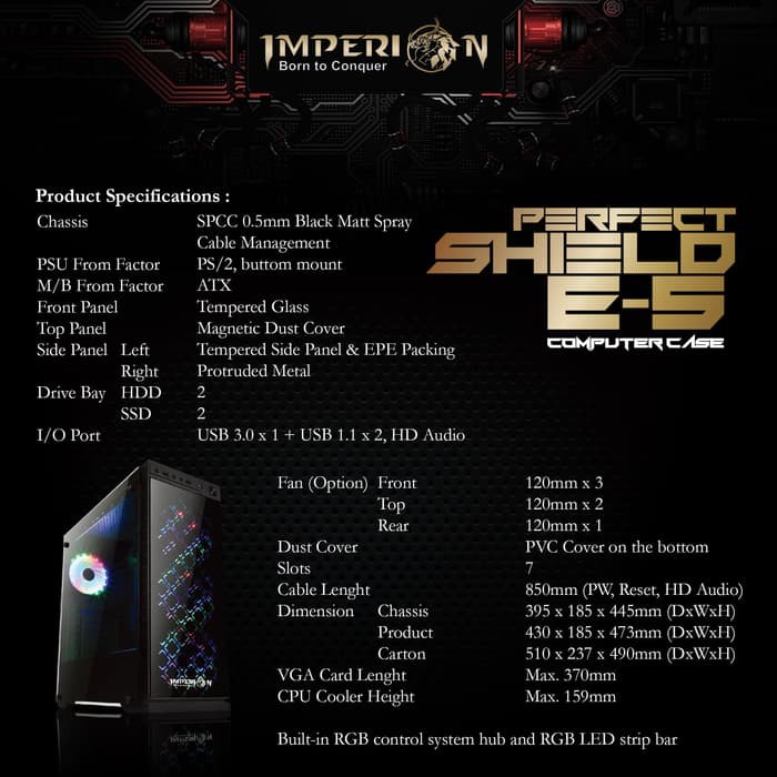 GAMING Computer Case / Casing Gaming Imperion Perfect Shield E5 Transparan - Hitam