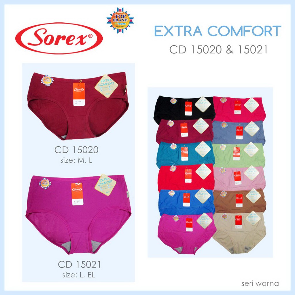 Celana Dalam / CD Wanita Ekstra Nyaman Merek Sorex 15020 (Mini), 15021 (Midi) &amp; 15016 Dijamin Ori