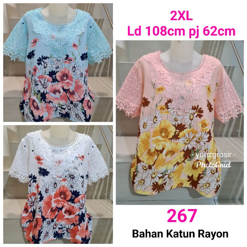 Blouse Brukat Bunga Renda Combi Brukat Impor XL-2XL-2