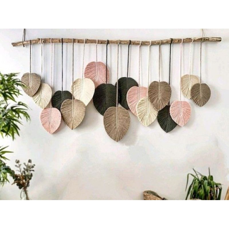BIG LEAF MACRAME WALL HANGING FEATHER MACRAME HIASAN DINDING MACRAME GANTUNGAN MACRAME DAUN WARNA