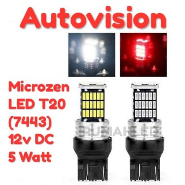 (SEPASANG) Autovision Microzen T20 LED Senja STOP (7443) 45 SMD MATA TITIK (7440 single)