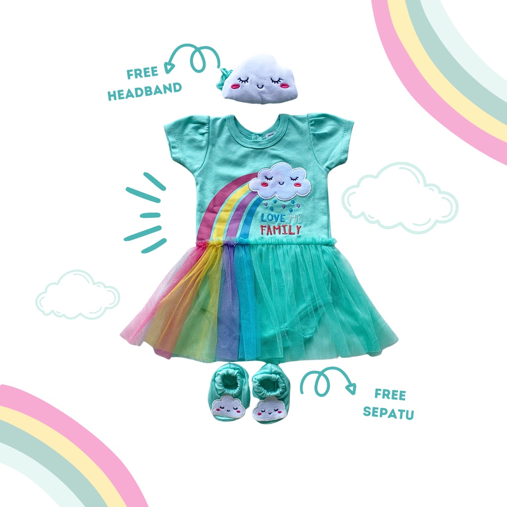 romper bayi anak perempuan cewek 0 6 12 bulan Rainbow newborn jumper set