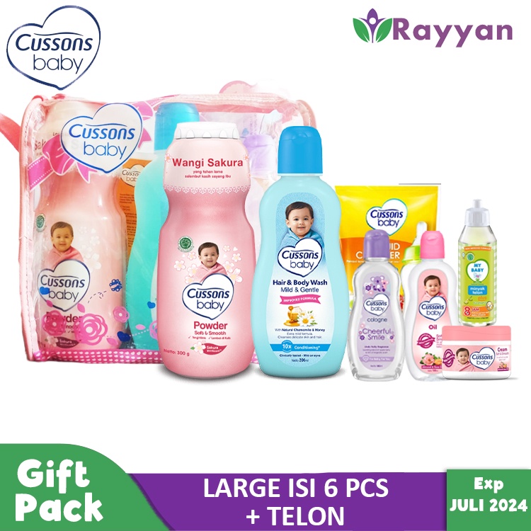 Cusson Baby Gift Set Large Biru isi 6 (cleanser)/ Kado Bayi Baru Lahir Cussons Ukuran Besar(6pcs)/ Paket Kado Melahirkan Cussons / Perlengkapan Mandi Bayi isi 6 pcs (cleanser)-Pink+Telon