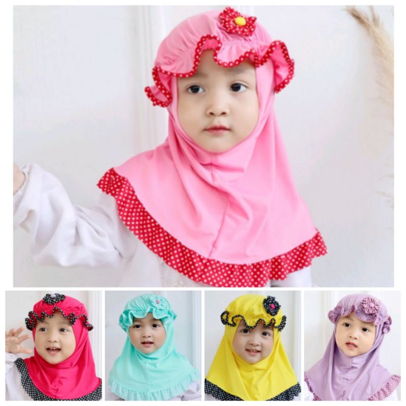 Jilbab Syria Topi bunga 2in1 Hijab anak umur 0-3 tahun