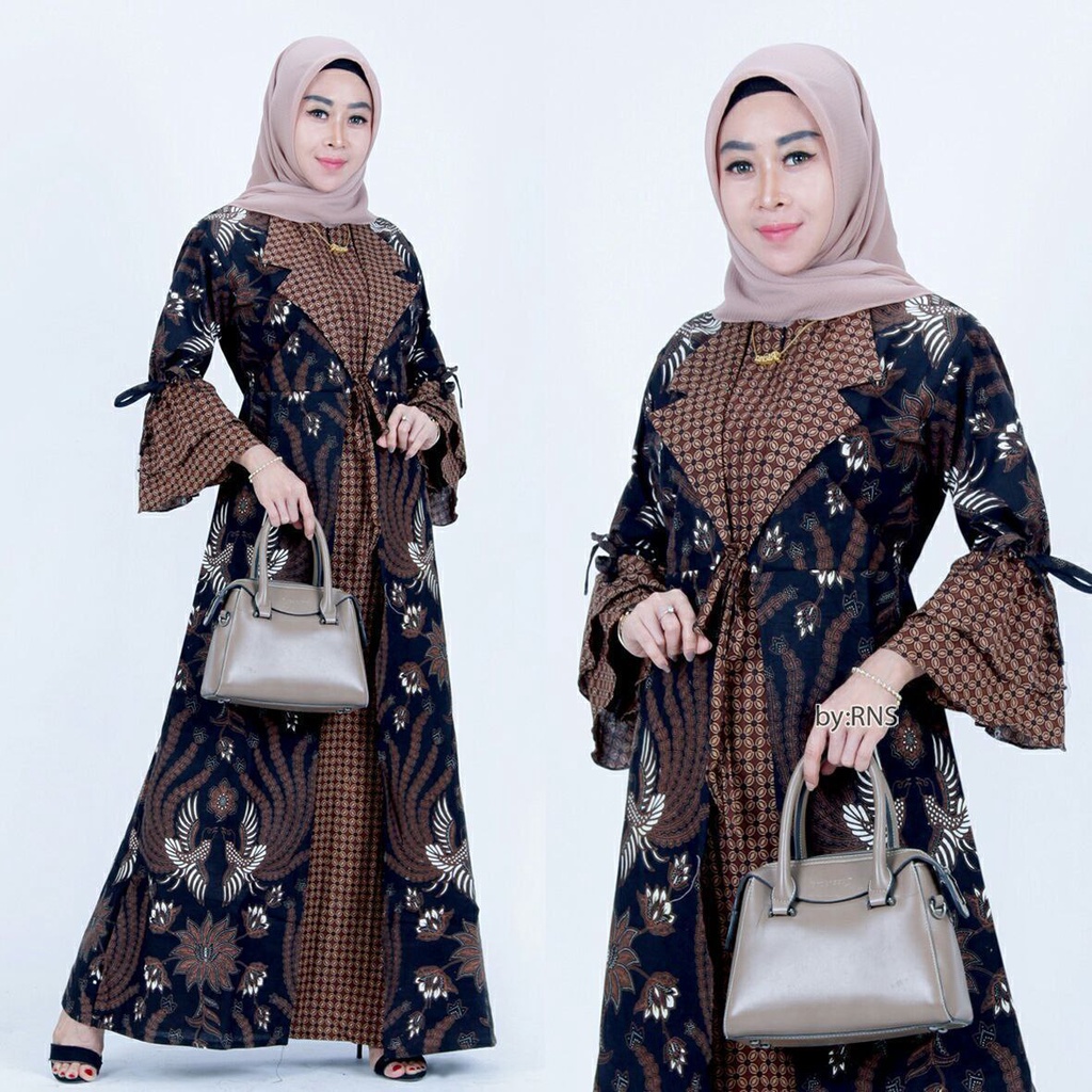 Gamis Batik Jumbo Modern Premium - Gamis Busui All Size/Gamis Batik Kombinasi - Gamis Batik Terbaru