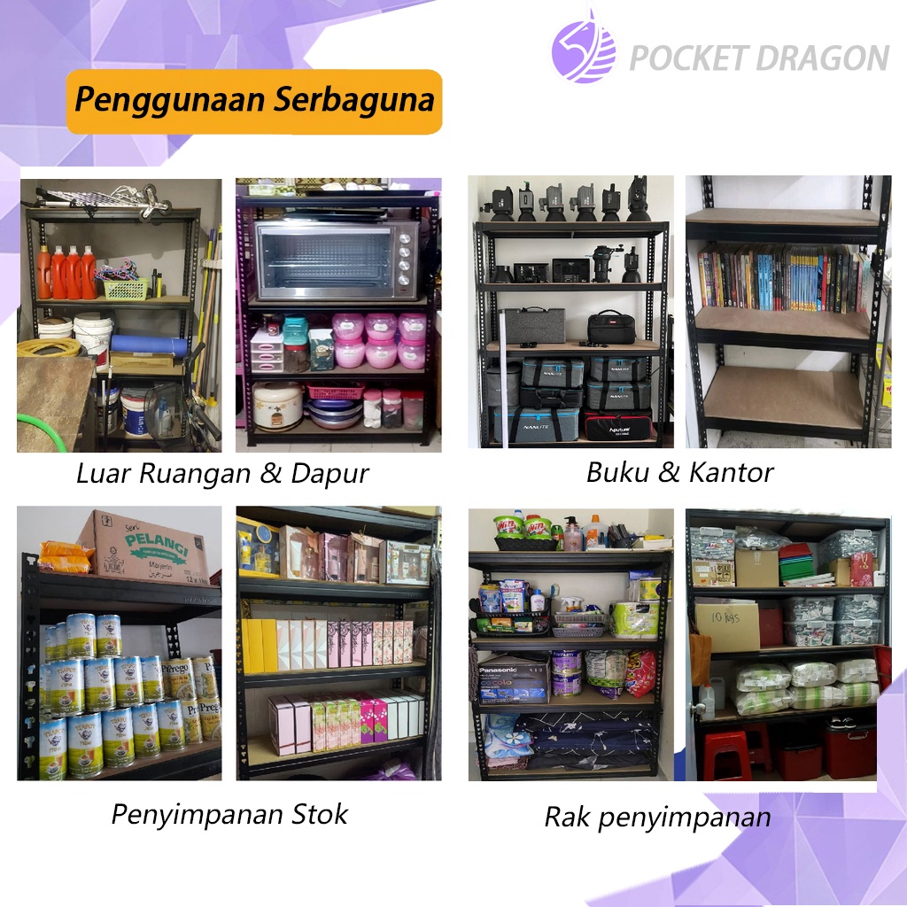 Pocket Dragon  Rak gudang besi susun Mahakuasa Penyimpanan Penyimpanan Multifungsi 4 Lantai  Muat 400kg 125*45.5*6CM