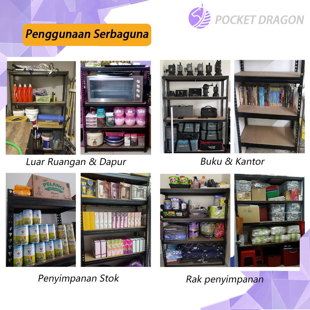 Pocket Dragon  Rak gudang besi susun Mahakuasa Penyimpanan Penyimpanan Multifungsi 4 Lantai  Muat 400kg 125*45.5*6CM