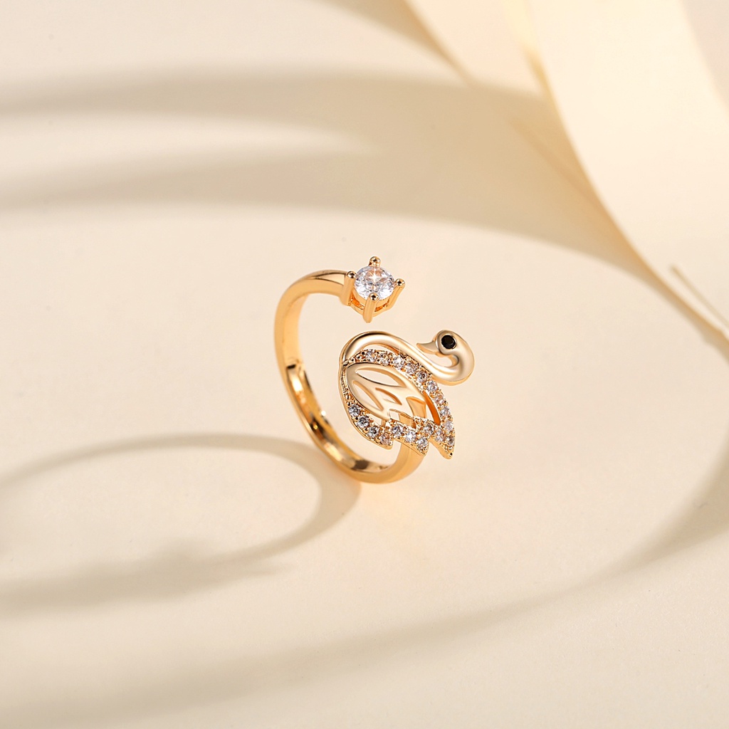 Y538 [COD✔]Cincin Swan Yang Dapat Disesuaikan Berlapis Emas Wanita Stainless Steel Cincin Fashion Korea