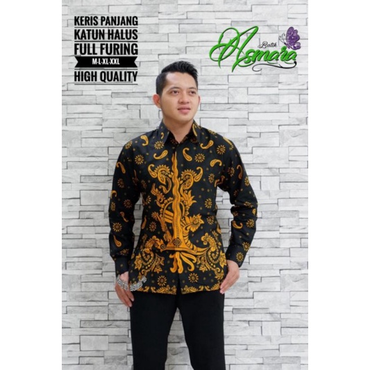 KEMEJA BATIK PRIA MODERN KERIS EMAS LENGAN PANJANG KATUN HALUS SRAGENAN FULL FURING ORI BATIK ASMARA