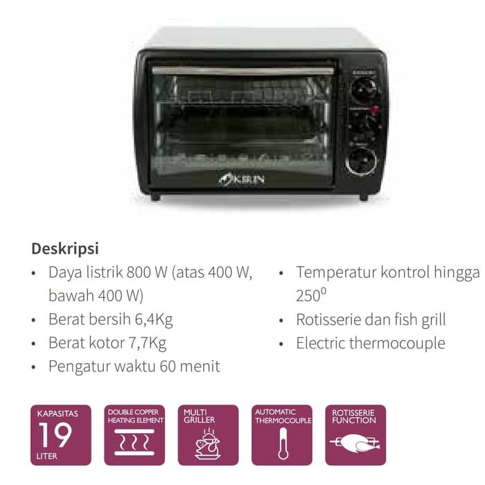 Oven Kirin KBO190RAW Oven Kirin 19LITER KBO 190RAW | Shopee Indonesia