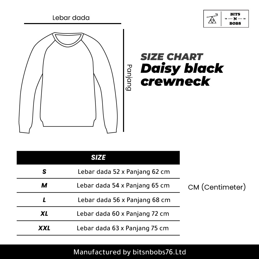 Bitsnbobs76 Daisy Black Crewneck Sweater Pakaian Baju Hangat Wanita Dan Pria Bahan Cotton Premium