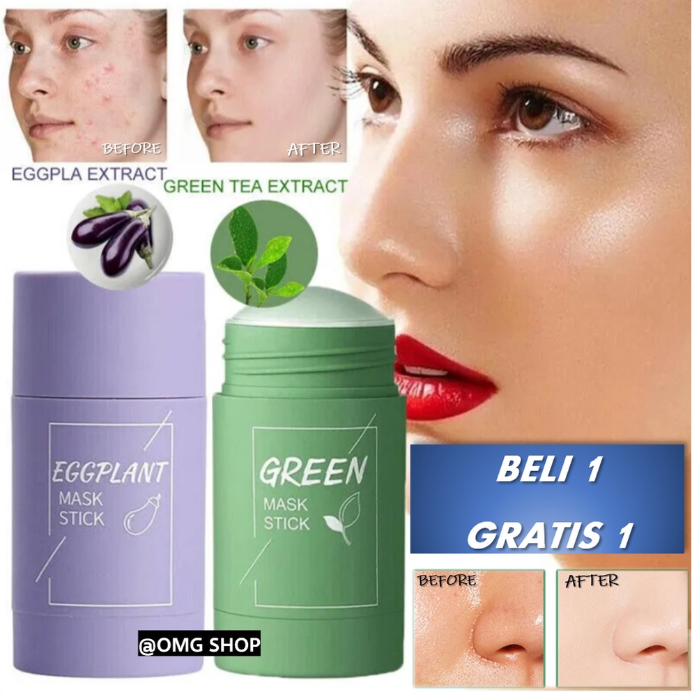 Beli 1 GRATIS 1 !!! Masker Green Mask Stick Komedo / Masker Stick Green Tea &amp; Terong / Masker Green Tea Meidian Masker Komedo dan Pori Pori / Masker Pemutih Wajah dan Glowing / Masker Wajah Organik Komedo Flek Hitam Masker Organik Viral