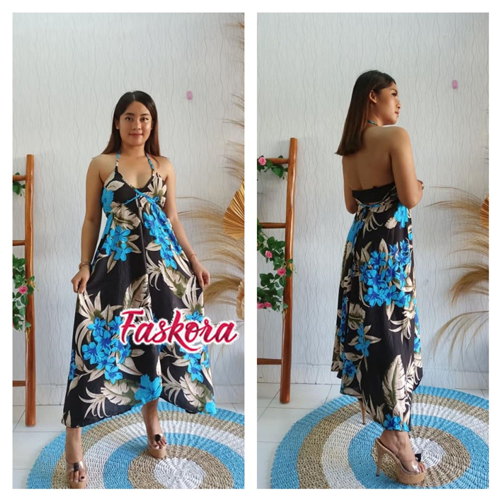 Dress Panjang Tanpa Lengan Motif Bunga / Maxi Dress Jumbo Ld 120 Renata / Dress Piramid Bali