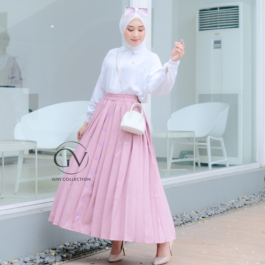 rok rempel kancing | Rok payung rempel full depan belakang | rok payung moscrepe | rok muslimah