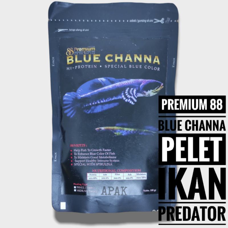 Premium 88 BLUE CHANA 2mm pakan ikan predator Special Blue Color
