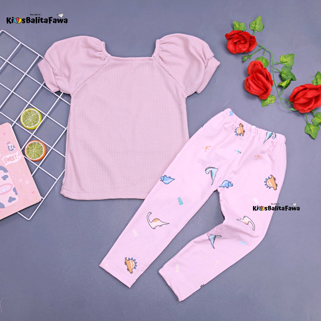 Setelan Mixed Bubble uk 2-5 Years / Setelan Anak Perempuan Blouse Lengan Balon Anak Legging Baby Terry Motif Tebal Sterch Balita 2-5 Tahun Babycinnamon