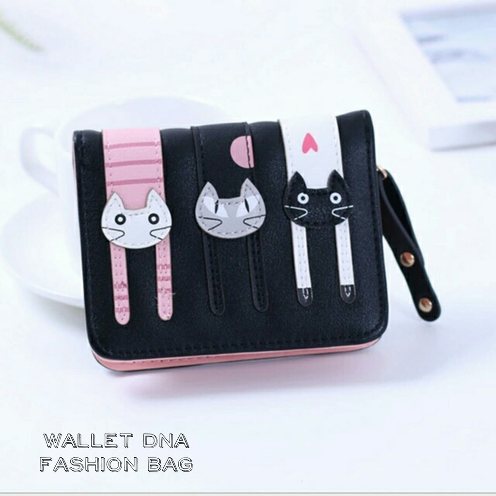 PROMO 7.7 - DOMPET PENDEK TRIPLE CAT BERGAMBAR KUCING LUCU BERSAUDARA | DOMPET UKURAN 20x10 CM MUAT UNTUK DOMPET RECEH WANITA | DOMPET KECIL SIMPLE TIDAK RIBET